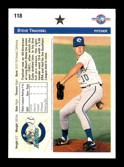 Steve Trachsel Autographed 1992 Upper Deck Rookie Card #118 Chicago Cubs SKU #178813 - RSA