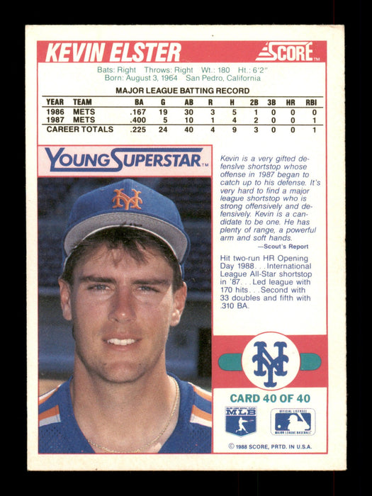 Kevin Elster Autographed 1988 Score Young Superstar Card #40 New York Mets SKU #188440 - RSA