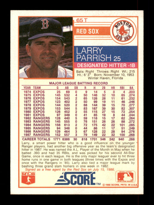 Larry Parrish Autographed 1988 Score Traded Card #65T Boston Red Sox SKU #188462 - RSA