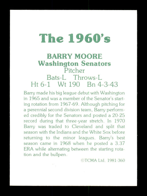 Barry Moore Autographed 1981 TCMA Card #360 Washington Senators "Best Wishes" SKU #171831 - RSA