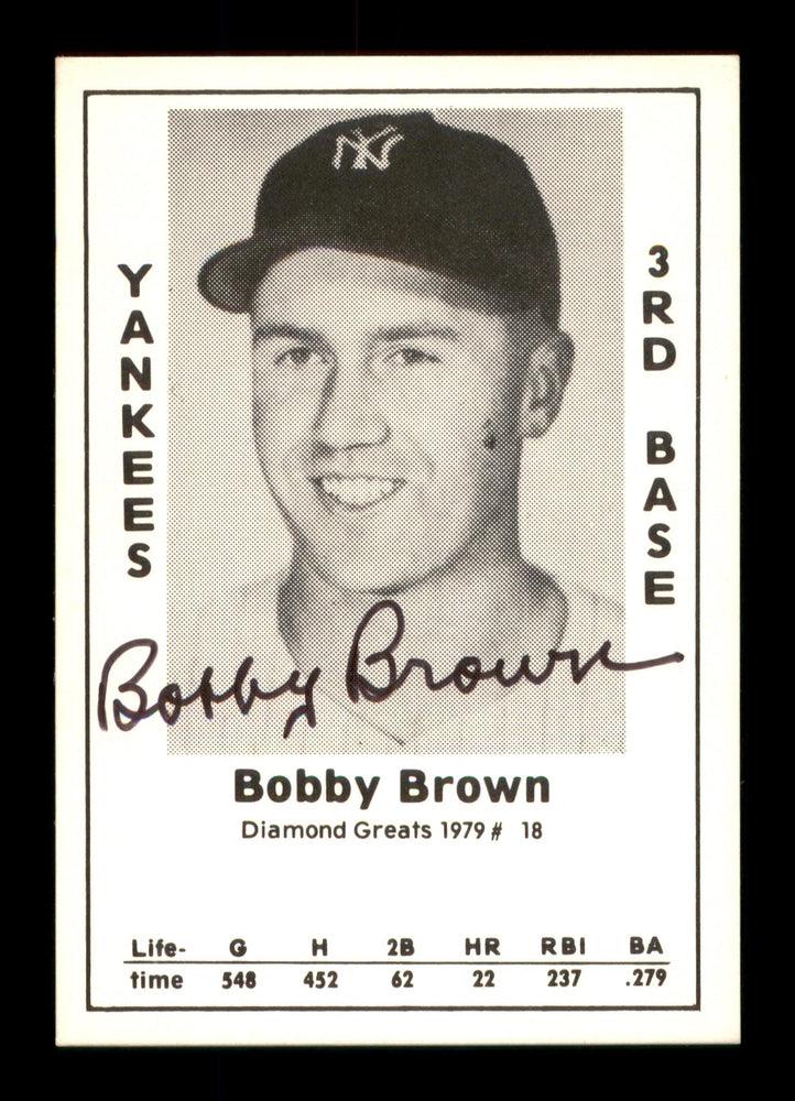 Bobby Brown Autographed 1979 Diamond Greats Card #18 New York Yankees SKU #188651 - RSA