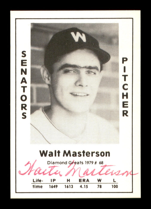 Walt Masterson Autographed 1979 Diamond Greats Card #68 Washington Senators SKU #188692 - RSA
