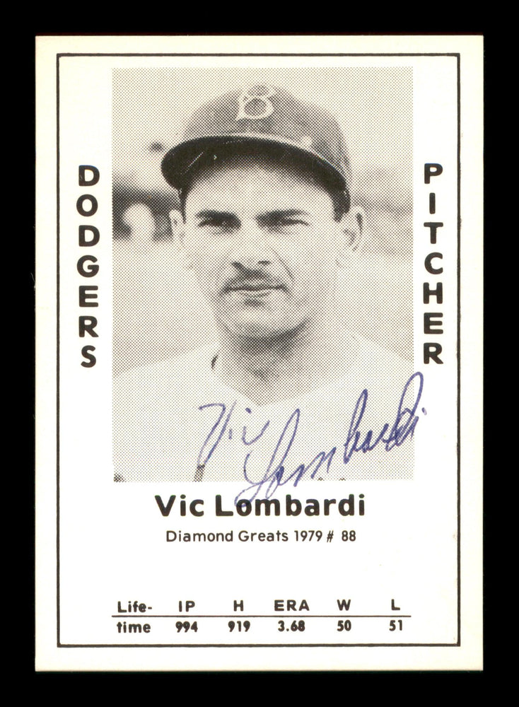 Vic Lombardi Autographed 1979 Diamond Greats Card #88 Brooklyn Dodgers SKU #188709 - RSA