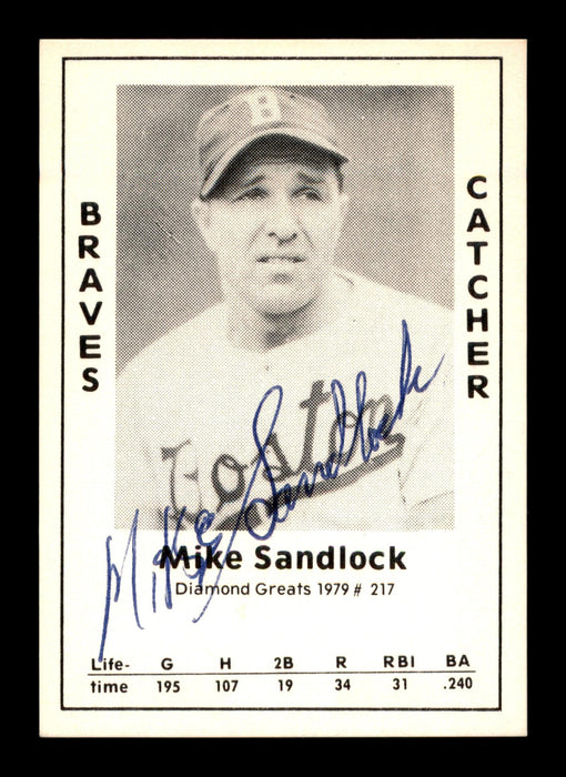 Mike Sandlock Autographed 1979 Diamond Greats Card #217 Boston Braves SKU #188827 - RSA