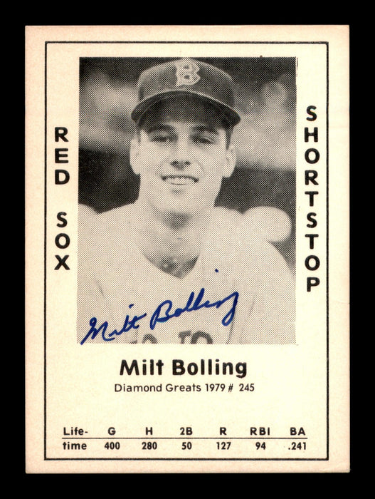 Milt Bolling Autographed 1979 Diamond Greats Card #245 Boston Red Sox SKU #188853 - RSA