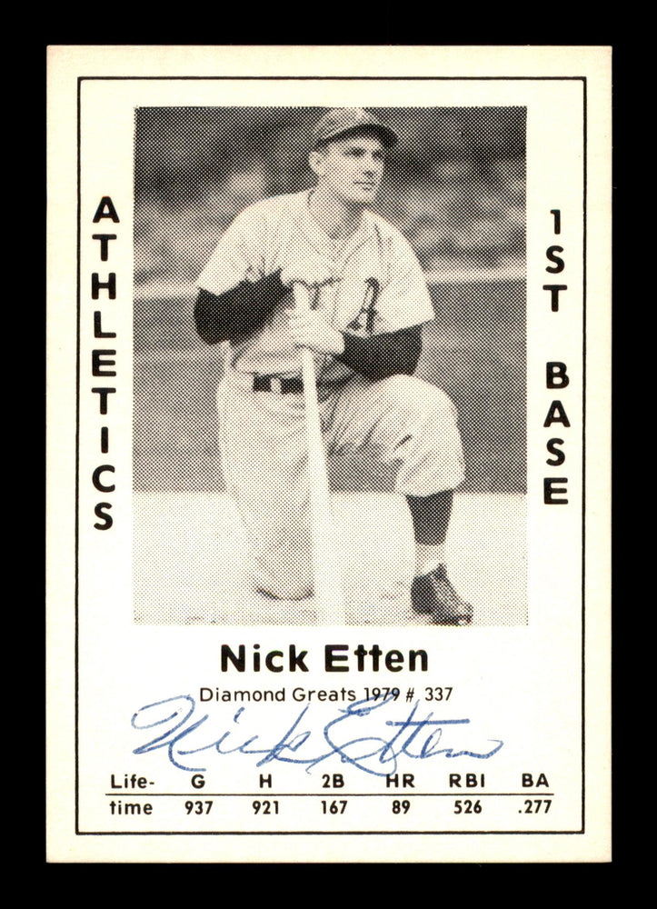 Nick Etten Autographed 1979 Diamond Greats Card #337 Philadelphia A's SKU #188922 - RSA