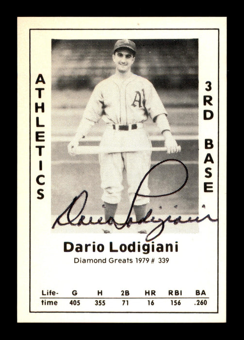 Dario Lodigiani Autographed 1979 Diamond Greats Card #339 Philadelphia A's SKU #188924 - RSA