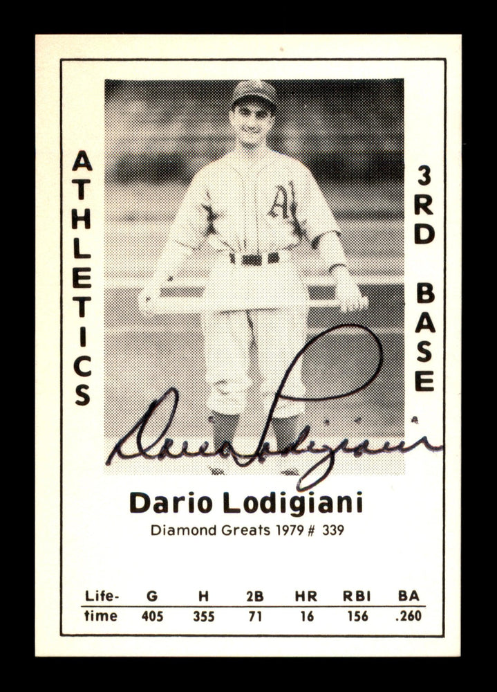 Dario Lodigiani Autographed 1979 Diamond Greats Card #339 Philadelphia A's SKU #188924 - RSA