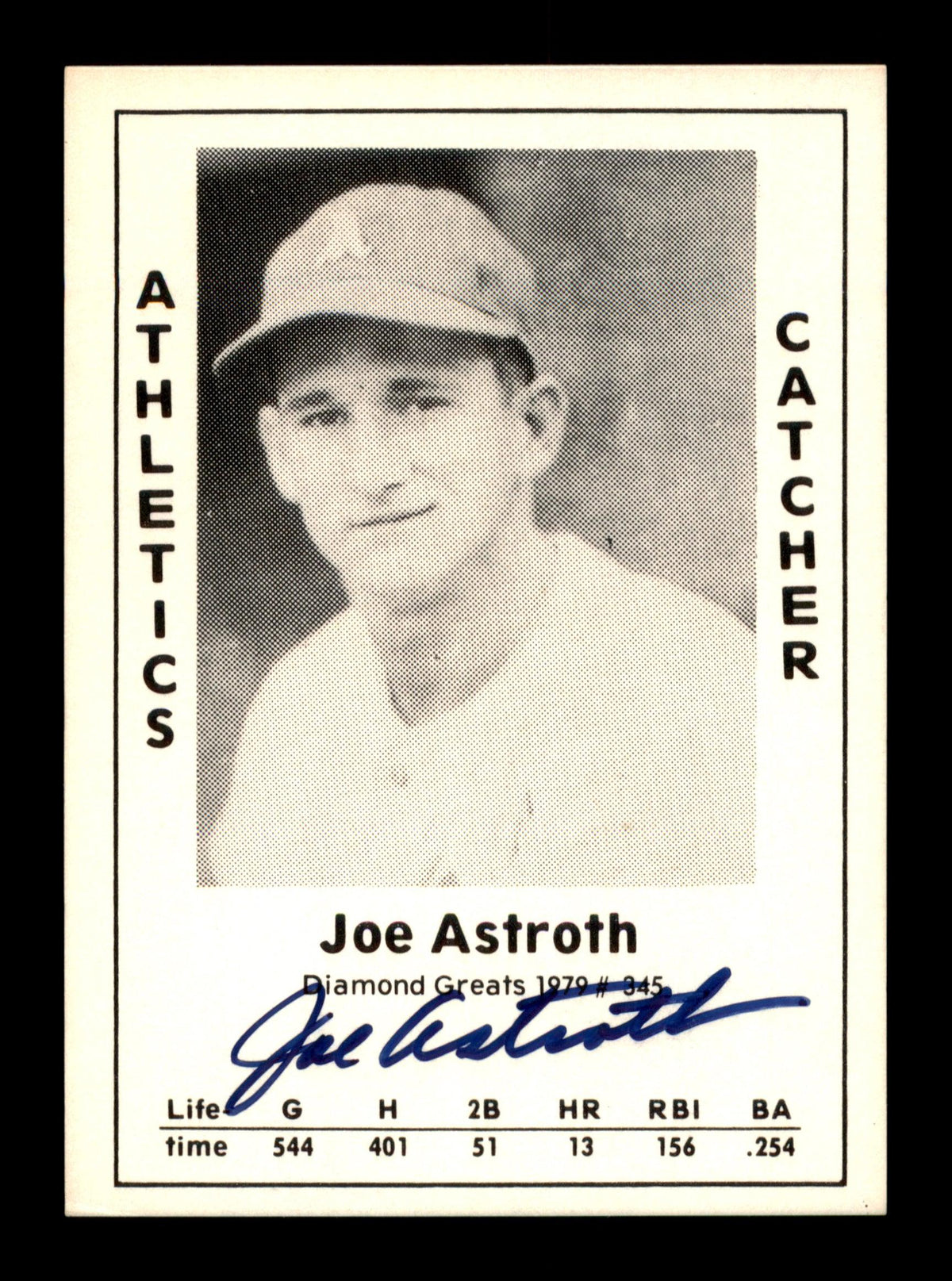 Joe Astroth Autographed 1979 Diamond Greats Card #345 Philadelphia A's ...