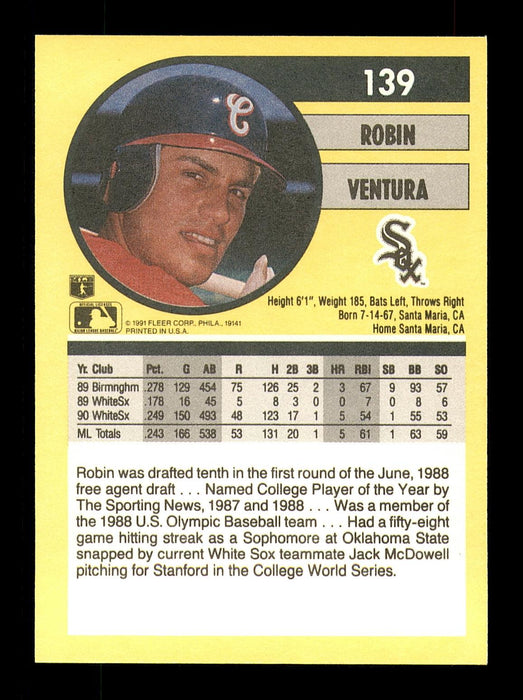 Robin Ventura Autographed 1991 Fleer Card #139 Chicago White Sox SKU #183481 - RSA