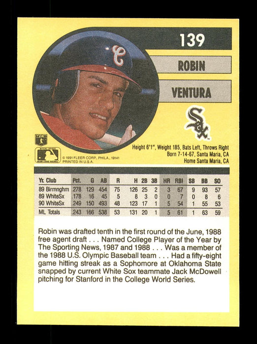 Robin Ventura Autographed 1991 Fleer Card #139 Chicago White Sox SKU #183482 - RSA