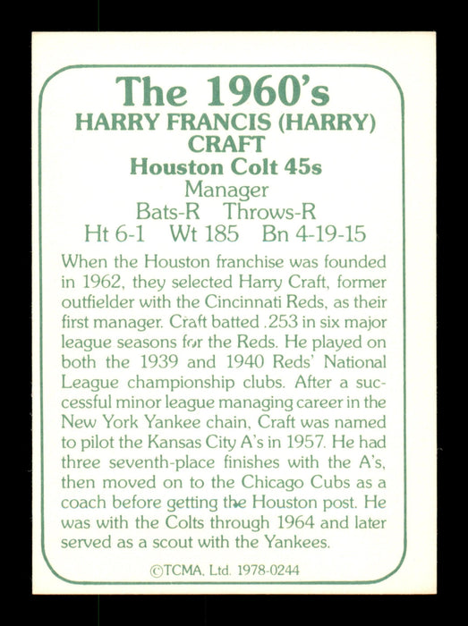 Harry Craft Autographed 1978 TCMA The 1960's Card #244 Houston Colt .45's SKU #189237 - RSA