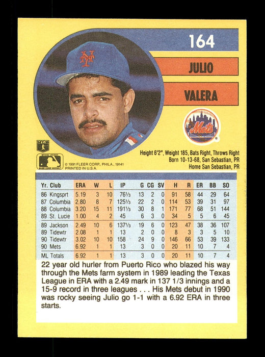 Julio Valera Autographed 1991 Fleer Card #164 New York Mets SKU #183485 - RSA