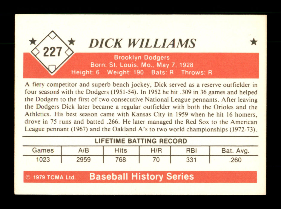 Dick Williams Autographed 1981 TCMA Card #227 Brooklyn Dodgers SKU #189313 - RSA