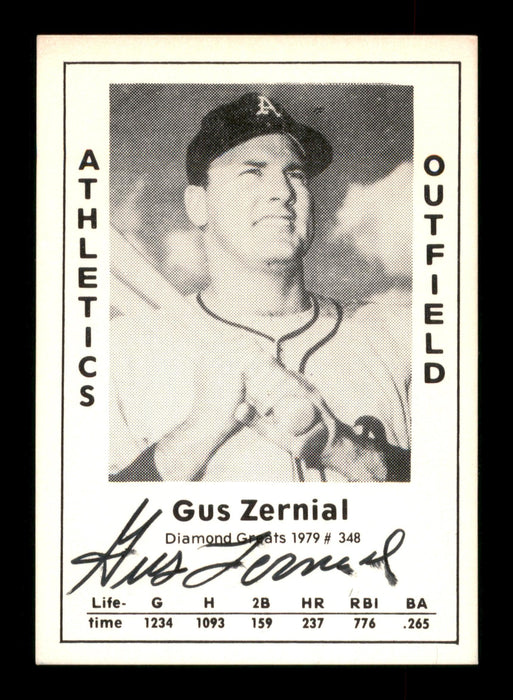 Gus Zernial Autographed 1979 Diamond Greats Card #348 Philadelphia A's SKU #189340 - RSA