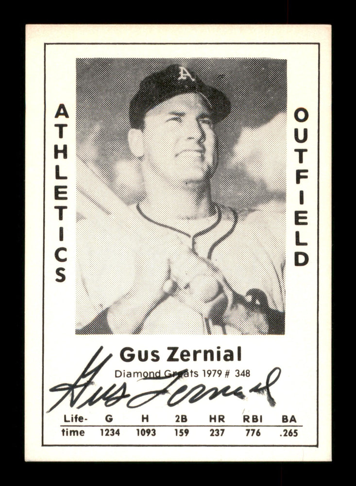Gus Zernial Autographed 1979 Diamond Greats Card #348 Philadelphia A's SKU #189340 - RSA
