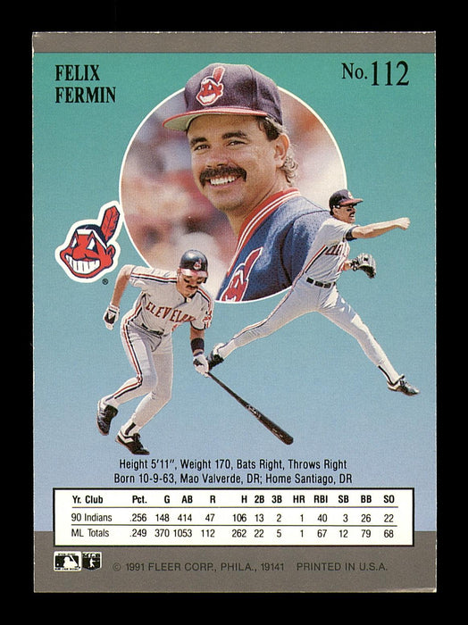 Felix Fermin Autographed 1991 Fleer Ultra Card #112 Cleveland Indians SKU #183511 - RSA