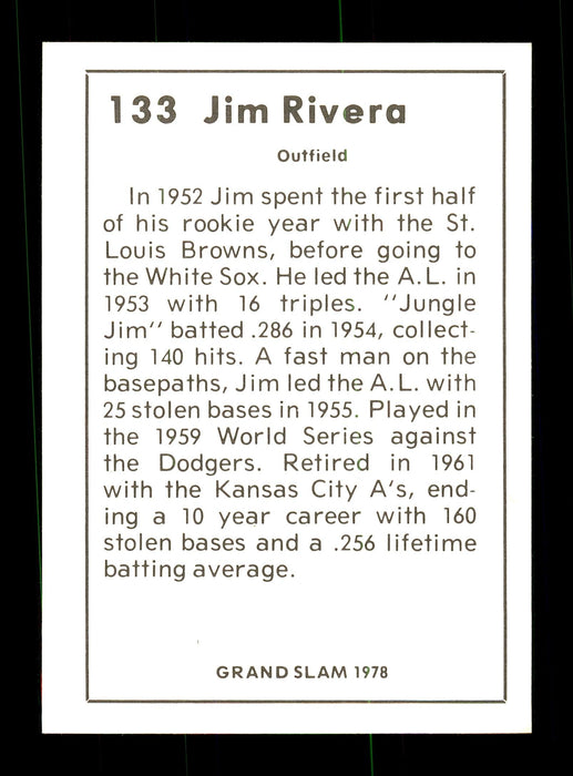 Jim Rivera Autographed 1978 Grand Slam Card #133 Chicago White Sox SKU #171944 - RSA