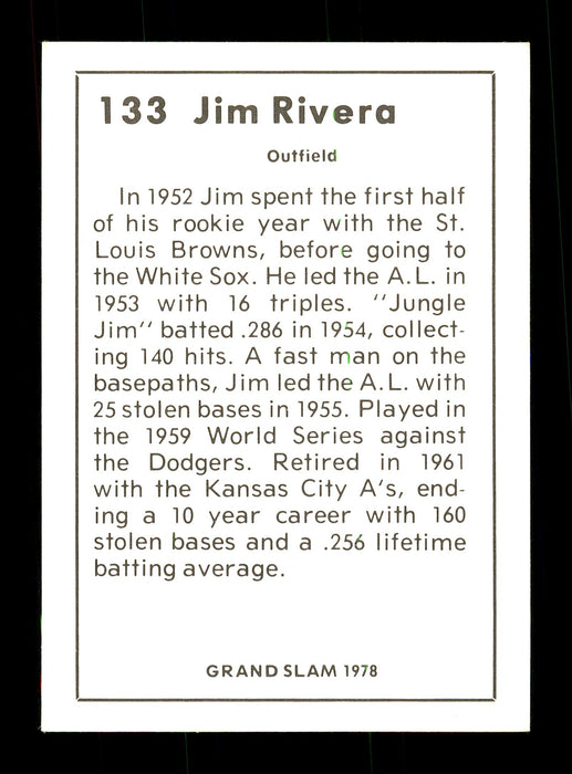 Jim Rivera Autographed 1978 Grand Slam Card #133 Chicago White Sox SKU #171945 - RSA