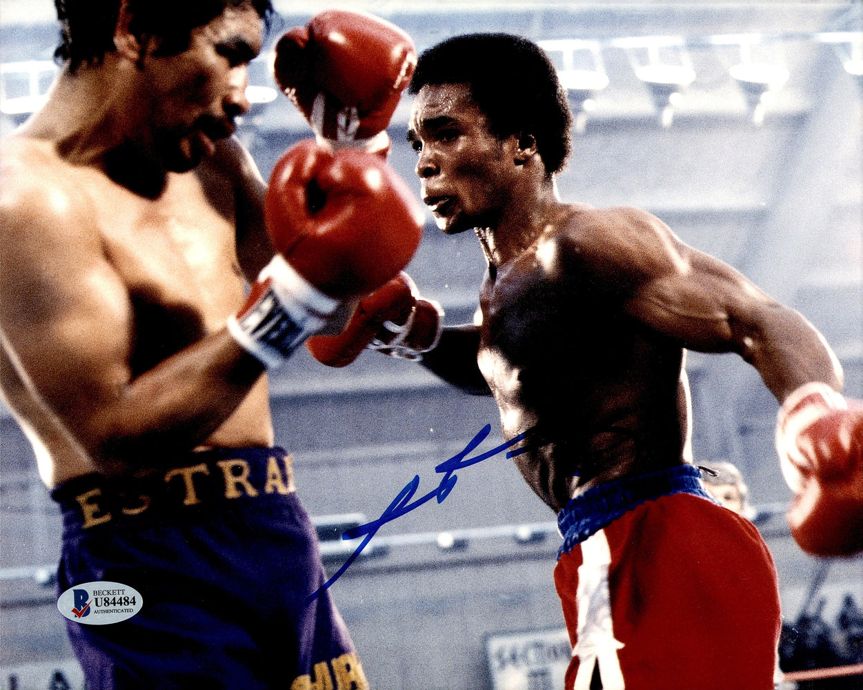 Sugar Ray Leonard Autographed 8x10 Photo vs. Augustin Estrada Beckett BAS #U84484 - RSA