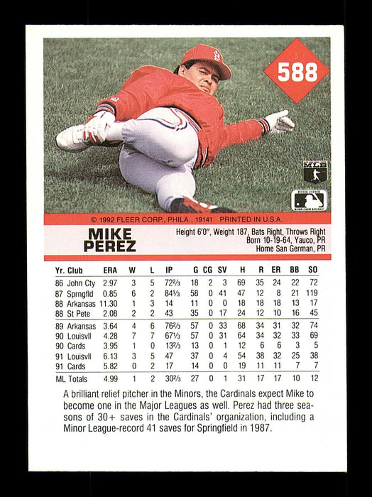 Mike Perez Autographed 1992 Fleer Card #588 St. Louis Cardinals SKU #183540 - RSA