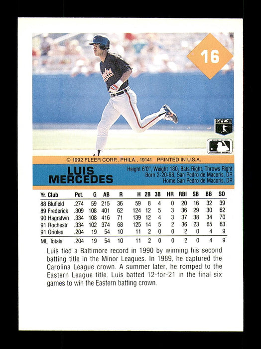 Luis Mercedes Autographed 1992 Fleer Card #16 Baltimore Orioles SKU #183541 - RSA
