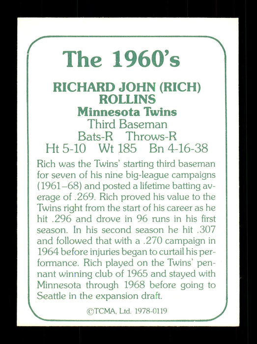 Rich Rollins Autographed 1978 TCMA Card #119 Minnesota Twins SKU #171956 - RSA