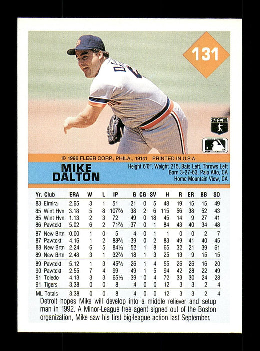 Mike Dalton Autographed 1992 Fleer Rookie Card #131 Detroit Tigers SKU #183555 - RSA