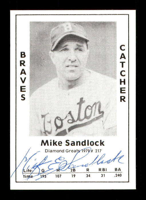 Mike Sandlock Autographed 1979 Diamond Greats Card #217 Boston Braves SKU #171969 - RSA