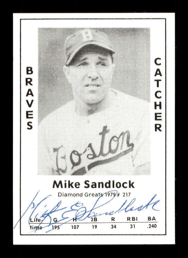 Mike Sandlock Autographed 1979 Diamond Greats Card #217 Boston Braves SKU #171969 - RSA