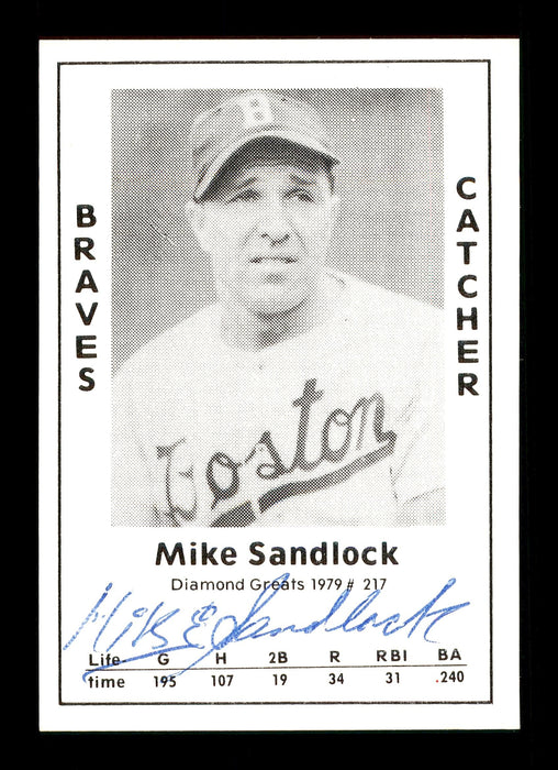 Mike Sandlock Autographed 1979 Diamond Greats Card #217 Boston Braves SKU #171970 - RSA