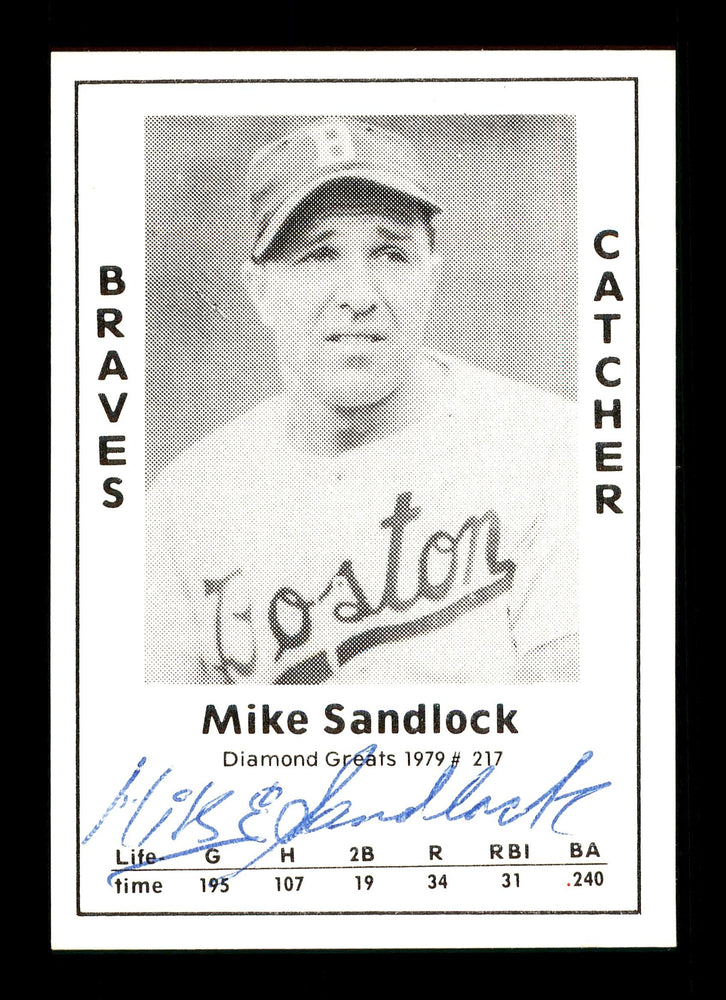 Mike Sandlock Autographed 1979 Diamond Greats Card #217 Boston Braves SKU #171970 - RSA