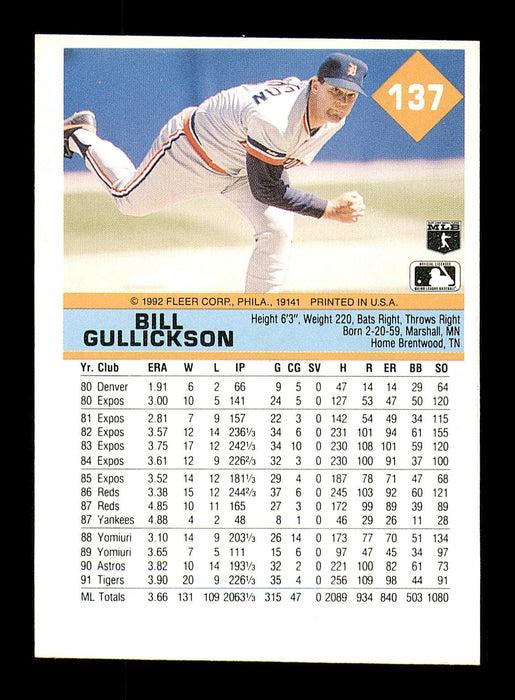 Bill Gullickson Autographed 1992 Fleer Card #137 Detroit Tigers SKU #183564 - RSA