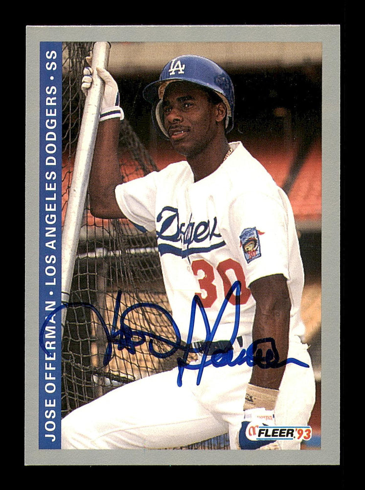 Jose Offerman Autographed 1993 Fleer Card #66 Los Angeles Dodgers SKU #183570 - RSA