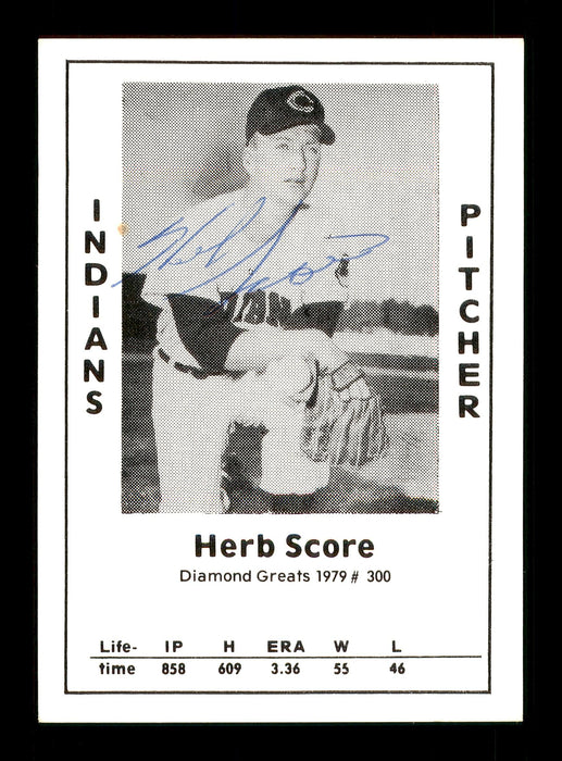 Herb Score Autographed 1979 Diamond Greats Card #300 Cleveland Indians SKU #171982 - RSA