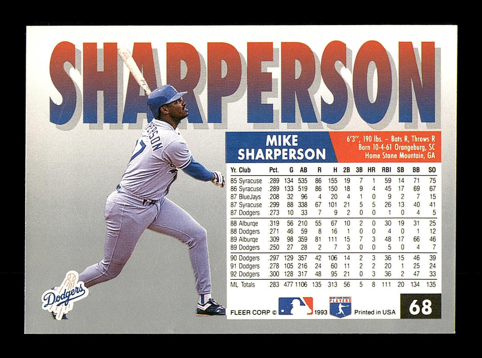Mike Sharperson Autographed 1993 Fleer Card #68 Los Angeles Dodgers SKU #183572 - RSA