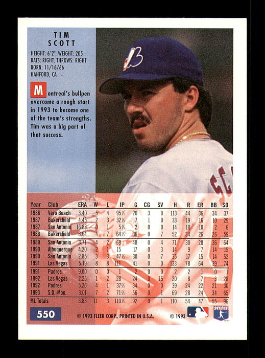 Tim Scott Autographed 1994 Fleer Card #550 Montreal Expos SKU #183615 - RSA
