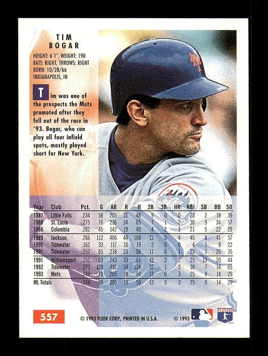 Tim Bogar Autographed 1994 Fleer Card #557 New York Mets SKU #183616 - RSA