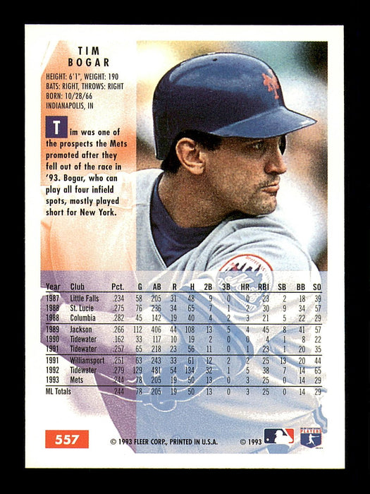 Tim Bogar Autographed 1994 Fleer Card #557 New York Mets SKU #183617 - RSA