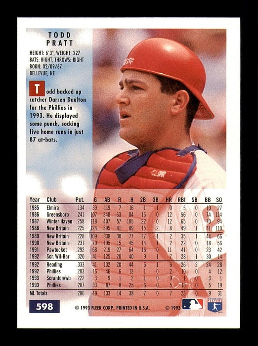 Todd Pratt Autographed 1994 Fleer Card #598 Philadelphia Phillies SKU #183623 - RSA