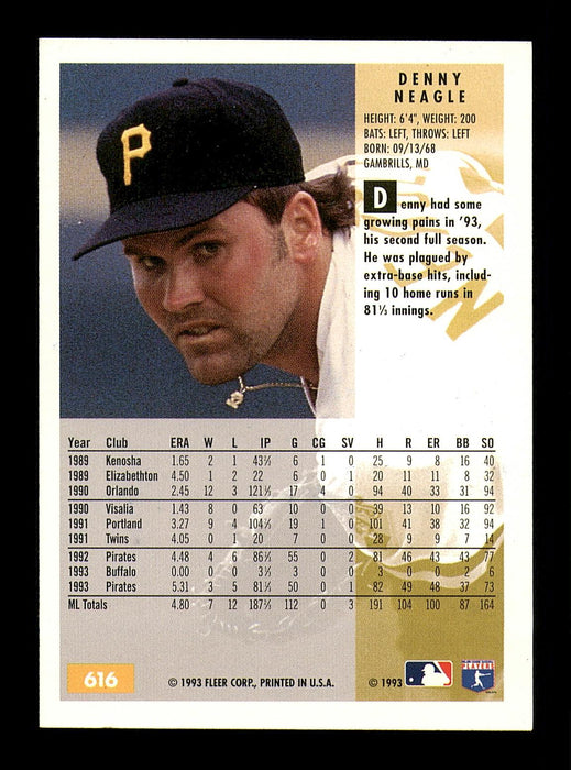 Denny Neagle Autographed 1994 Fleer Card #616 Pittsburgh Pirates SKU #183627 - RSA
