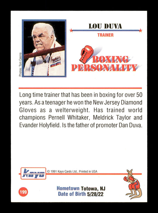 Lou Duva Autographed 1991 Kayo Card #199 Trainer SKU #167223 - RSA