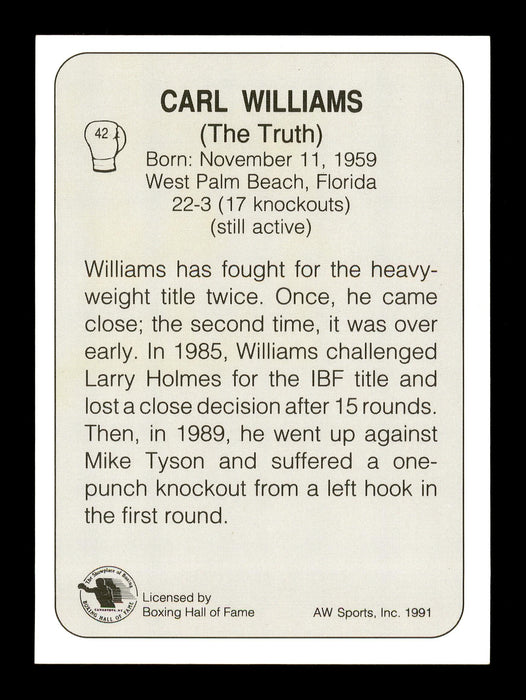 Carl "The Truth" Williams Autographed 1991 All World Card #42 SKU #167225 - RSA