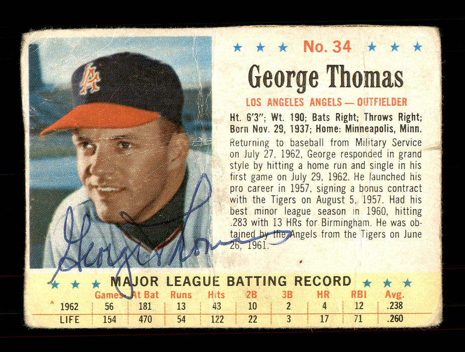 George Thomas Autographed 1963 Post Cereal Card #34 Los Angeles Angels (Creases) SKU #172077 - RSA