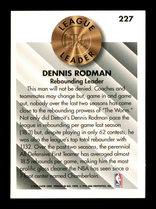 Dennis Rodman Autographed 1993-94 Fleer Card #227 Detroit Pistons SKU #190497 - RSA