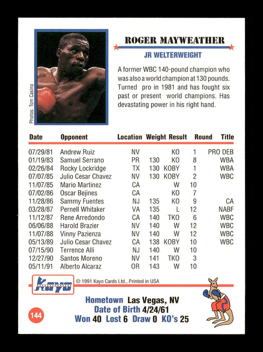 Roger Mayweather Autographed 1991 Kayo Card #144 SKU #167234 - RSA