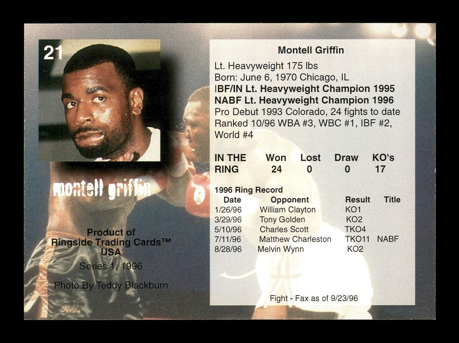 Montell "Ice" Griffin Autographed 1996 Ringside Rookie Card #21 SKU #167243 - RSA