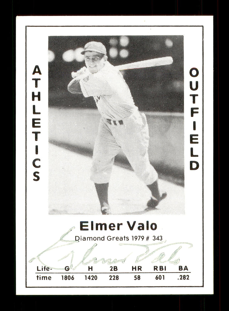 Elmer Valo Autographed 1979 Diamond Greats Card #343 Philadelphia A's SKU #172114 - RSA