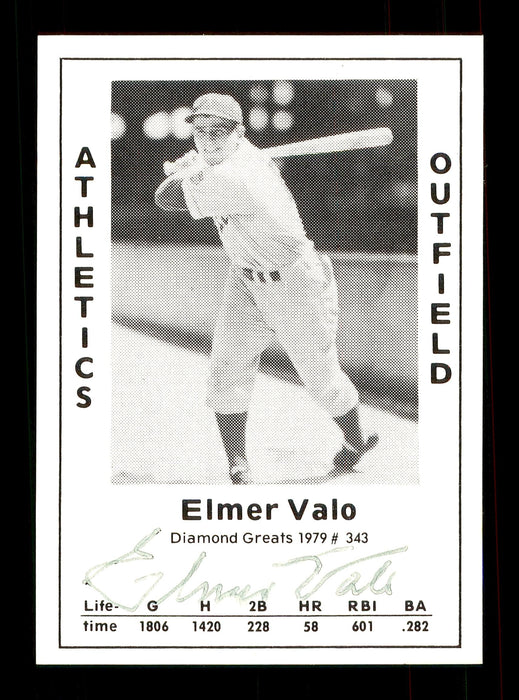 Elmer Valo Autographed 1979 Diamond Greats Card #343 Philadelphia A's SKU #172115 - RSA