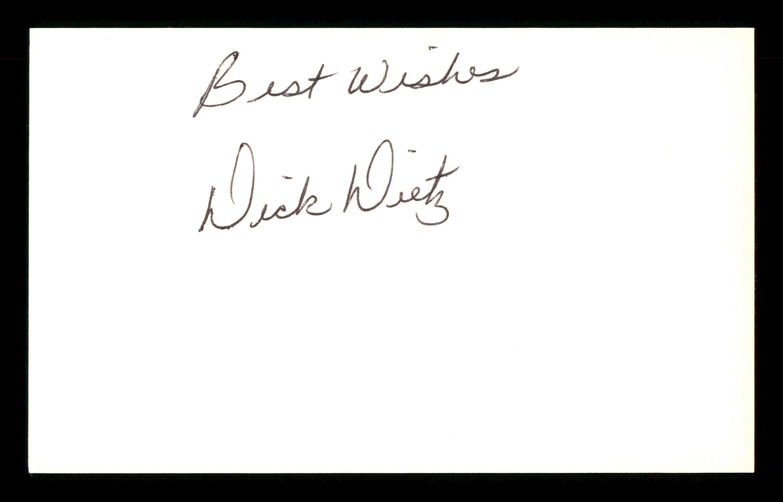 Dick Dietz Autographed 3x5 Index Card San Francisco Giants "Best Wishes " SKU #174127 - RSA